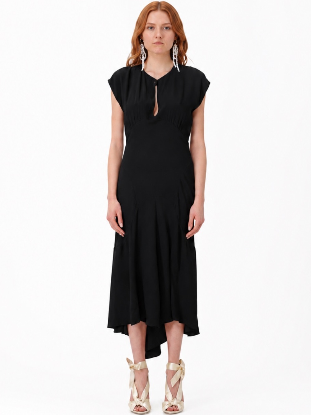 N°21 Silk Blend Gathered Asymmetrical Midi Dress Black IT 42 US 6 NWT
